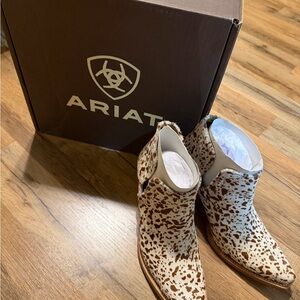 Ariat Black and White Cow Print Ankle Boots